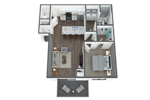 Floor plan for 1 bed, 1 bath, 803 sqft